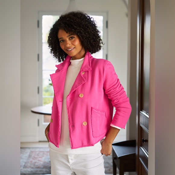 New! Frank & Eileen Mini Belfast Cardigan Soft Blazer Triple Fleece Rose Pink L - Picture 1 of 9
